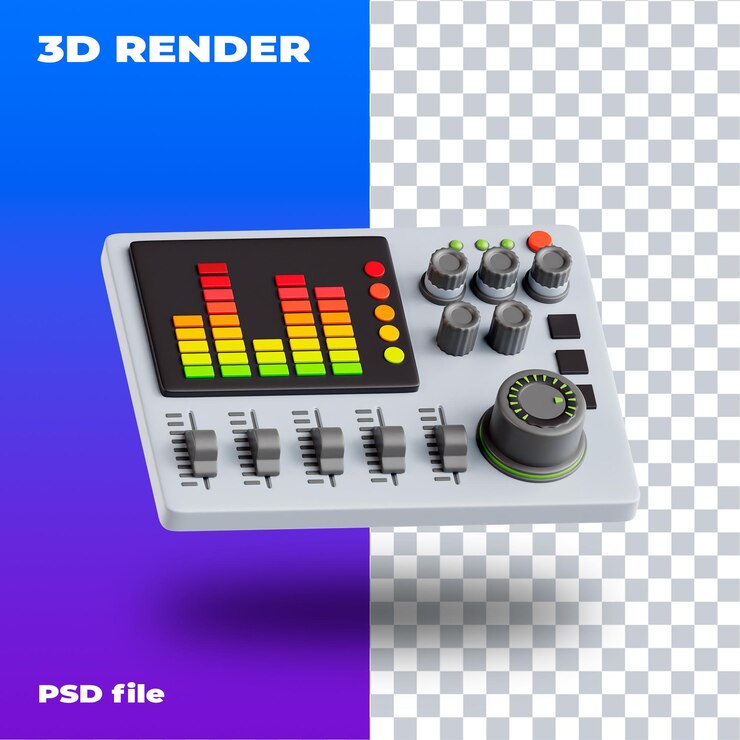 PSD ilustração de mixador de áudio psd ícone 3d renderização 3d de alta resolução