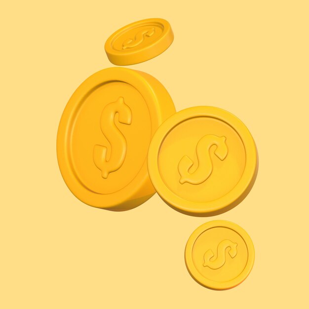 PSD ilustração de moedas 3d amarelo