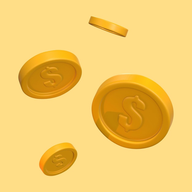 PSD ilustração de moedas 3d amarelo