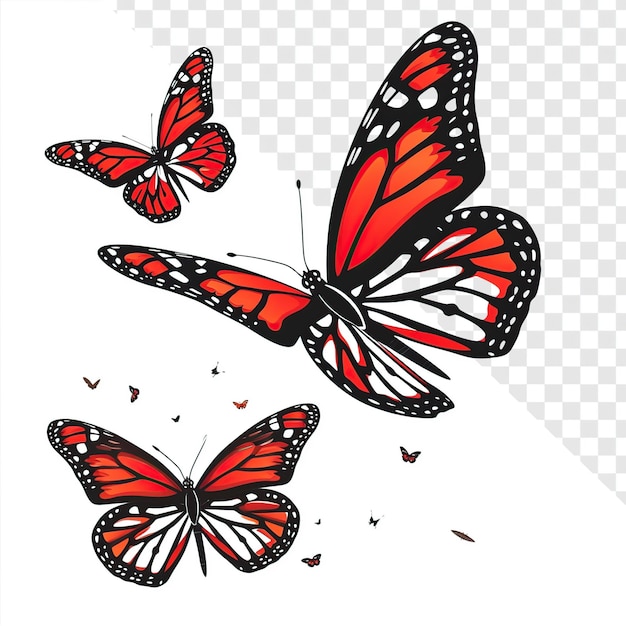 PSD ilustração de monarch butterflies trio em estilo de design plano