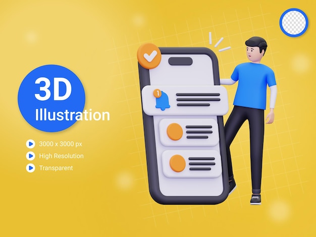 Ilustração de notificações de mensagens recebidas em 3D