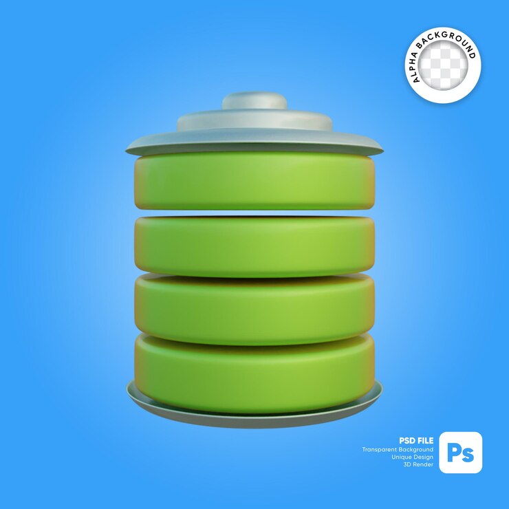 PSD ilustração de objeto 3d com bateria cheia