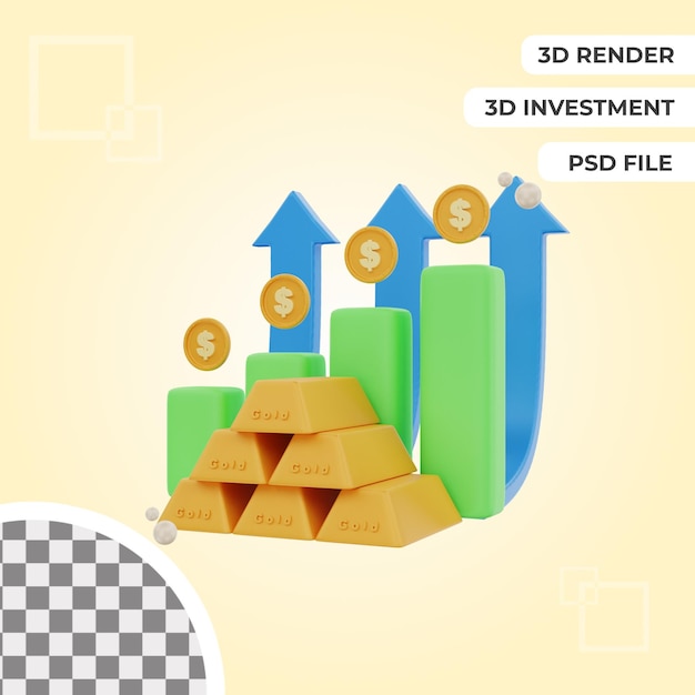 Ilustração de objeto de ícone de investimento de ouro 3d psd premium