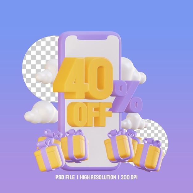 Ilustração de oferta de vendas 3d com smartphone