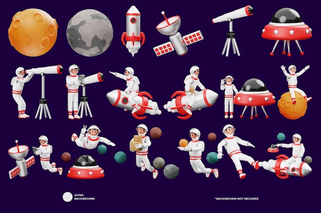 Ilustração de personagem 3D de astronauta PSD Premium