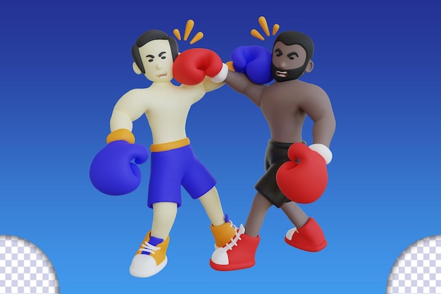 PSD ilustração de personagem 3d do campeonato de boxe
