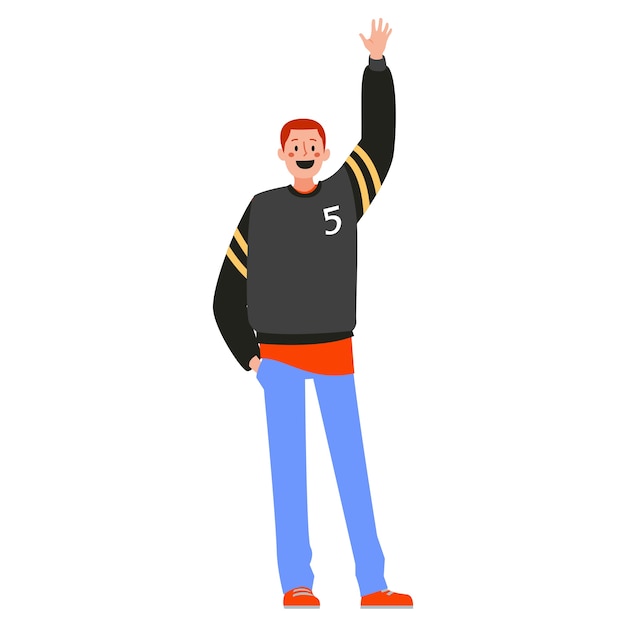 Ilustração de personagem de desenho animado acenando