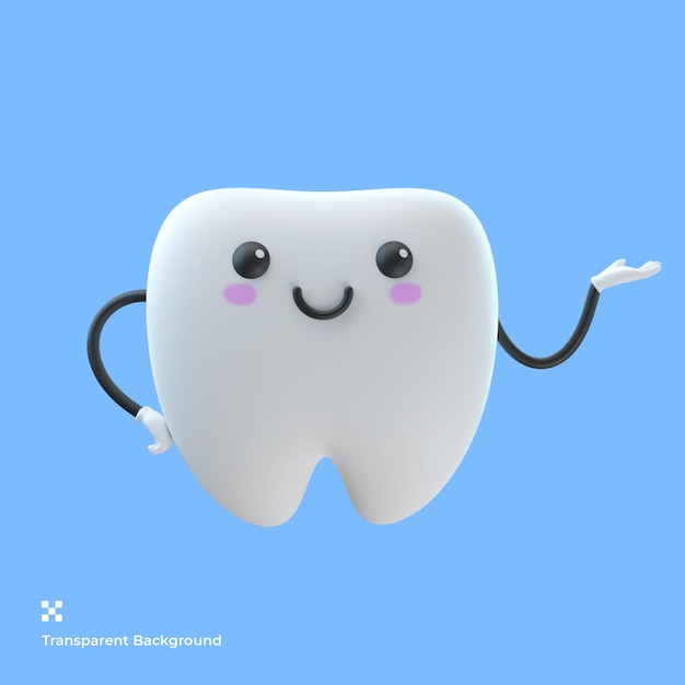 Ilustração de personagem de desenho animado de dente bonito 3d