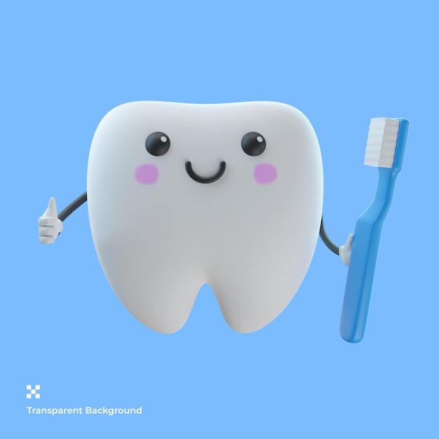 ilustração de personagem de desenho animado de dente bonito 3d