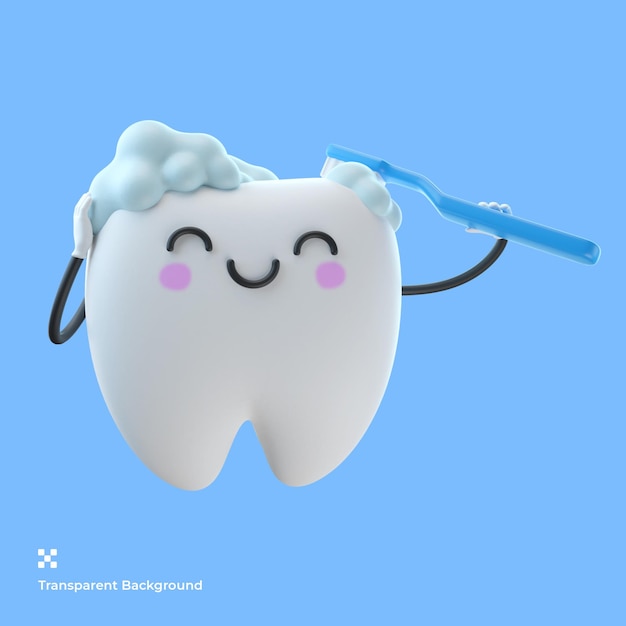 Ilustração de personagem de desenho animado de dente bonito 3d