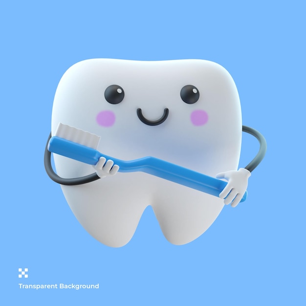 ilustração de personagem de desenho animado de dente bonito 3d
