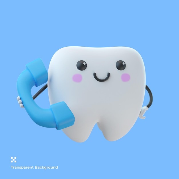 Ilustração de personagem de desenho animado de dente bonito 3d