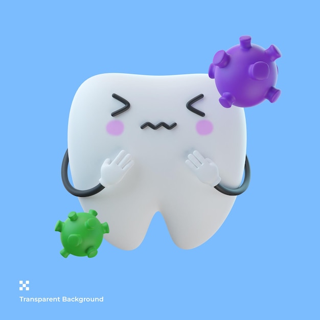 PSD ilustração de personagem de desenho animado de dente bonito 3d