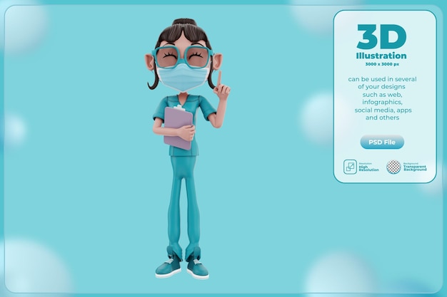 ilustração de personagem de enfermeira de renderização 3D