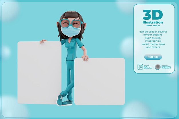 PSD ilustração de personagem de enfermeira de renderização 3d