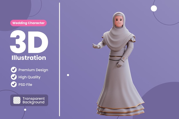 PSD ilustração de personagem de noiva de casamento 3d