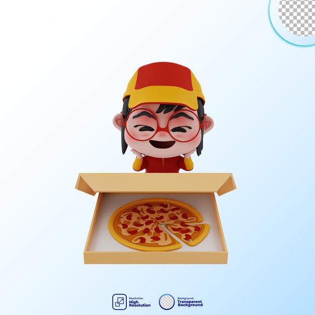 PSD ilustração de personagem de pizza de correio bonito 3d