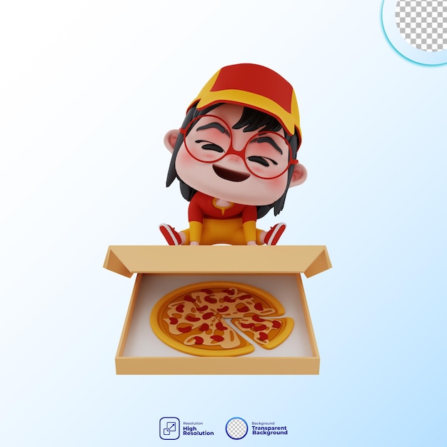 PSD ilustração de personagem de pizza de correio bonito 3d