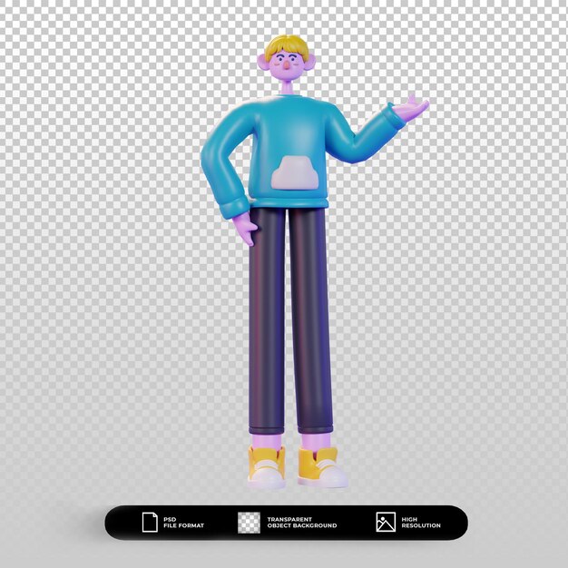 Ilustração de personagem de renderização 3d apresentando pose