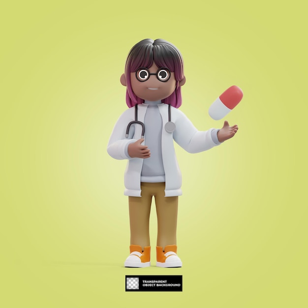 PSD ilustração de personagem médica 3d bonita isolada