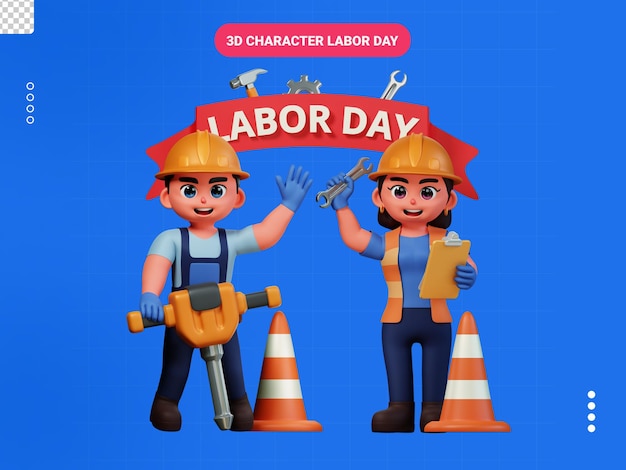 Ilustração de personagens 3D Dia do Trabalho