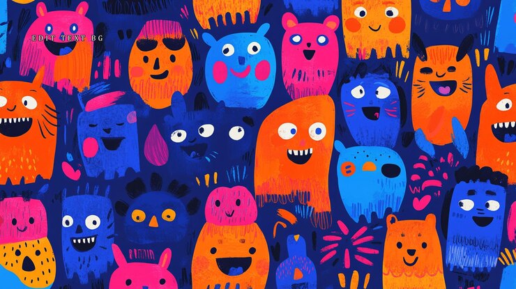 PSD ilustração de personagens monstros coloridos e brincalhões