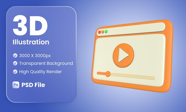Ilustração de player de vídeo estilizado em 3d