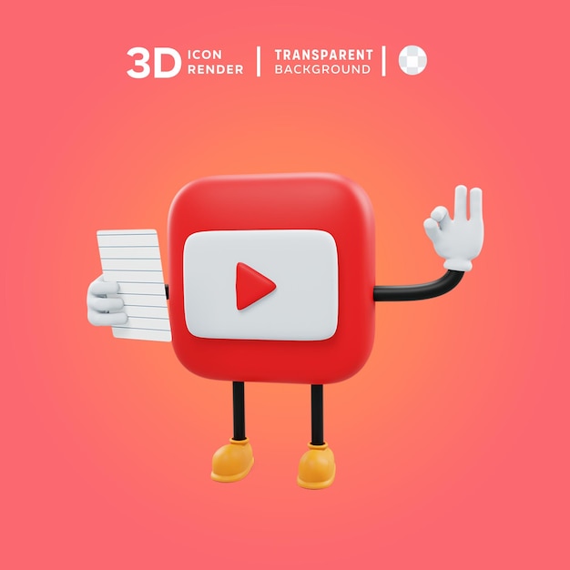 PSD ilustração de pose de ícone 3d do youtube