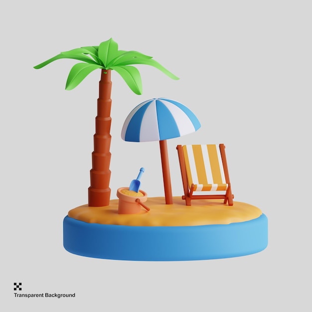 Ilustração de praia de renderização 3d