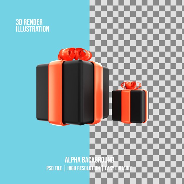 PSD ilustração de presente de black friday com renderização 3d