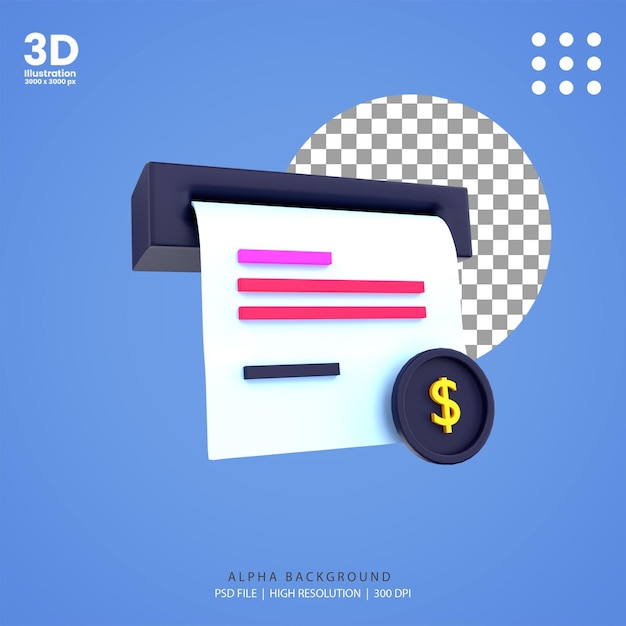 PSD ilustração de recibo de pagamento de renderização 3d