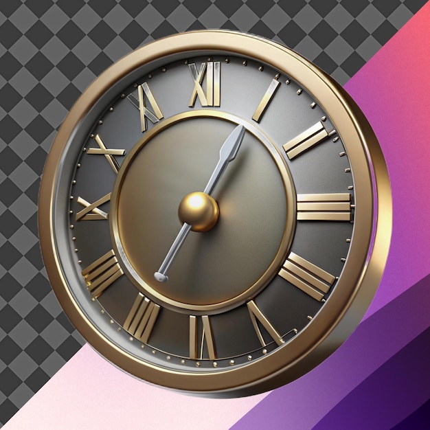 Ilustração de relógio 3D elegante Números romanos de ouro