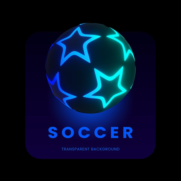 PSD ilustração de renderização 3d de bola de futebol de luz neon brilhante