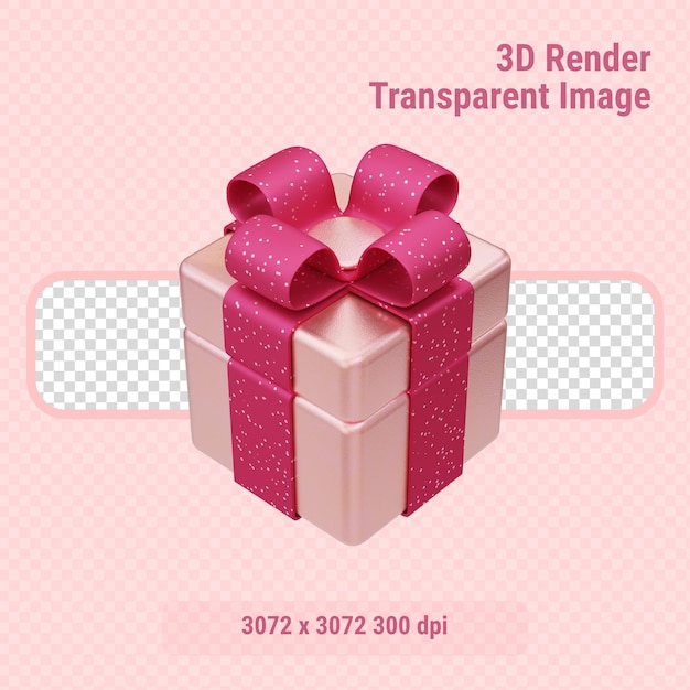 Ilustração de renderização 3D de caixa de presente rosa metálica