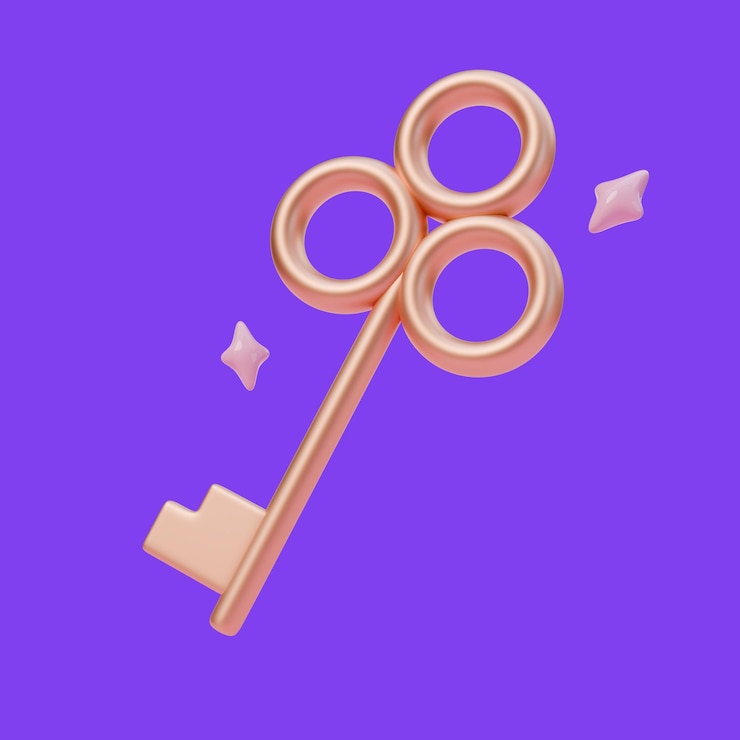 PSD ilustração de renderização 3d de chave mágica dourada e estrelas