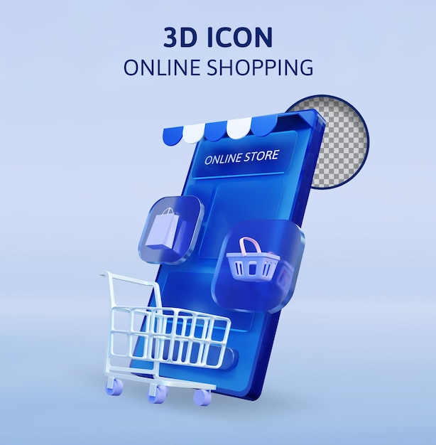 Ilustração de renderização 3d de compras online
