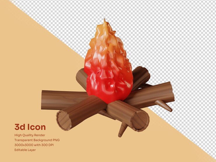 PSD ilustração de renderização 3d de fogueira