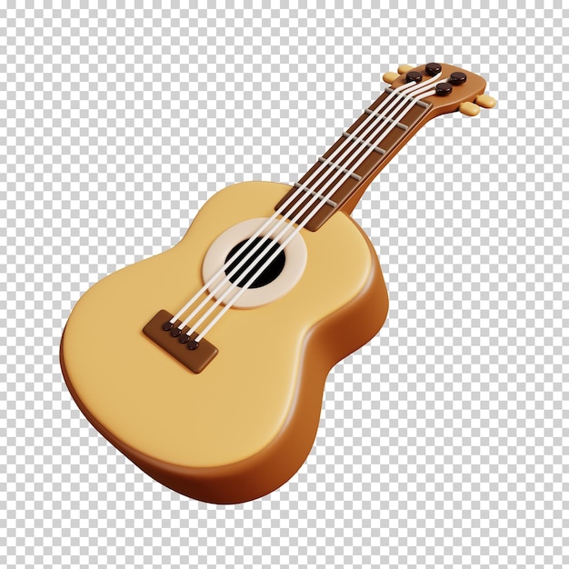 PSD ilustração de renderização 3d de guitarra isolada ícone mínimo de instrumento musical estilo de desenho animado