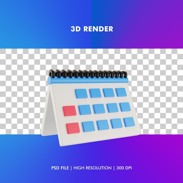 Ilustração de renderização 3d de ícone de calendário isolada