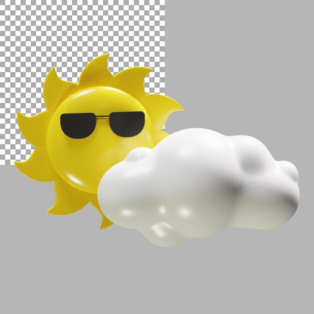 PSD ilustração de renderização 3d de nuvem de sol de verão