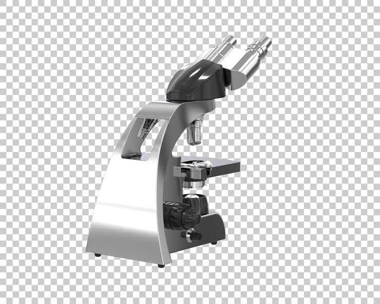 PSD ilustração de renderização 3d de um microscópio isolado no fundo