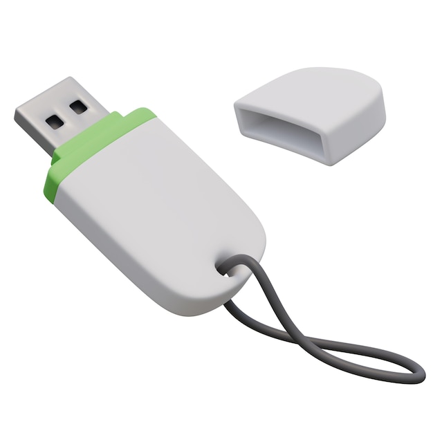 PSD ilustração de renderização 3d de unidade flash usb branca aberta conceito de tecnologia ilustração para web ou app