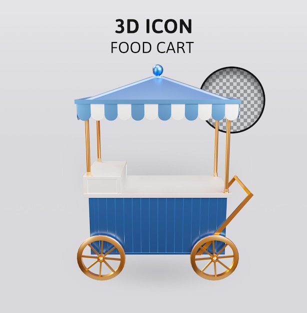 Ilustração de renderização 3d do carrinho de comida do mercado de rua