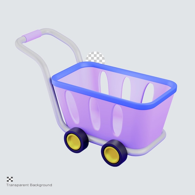 PSD ilustração de renderização 3d do carrinho de compras de carrinho