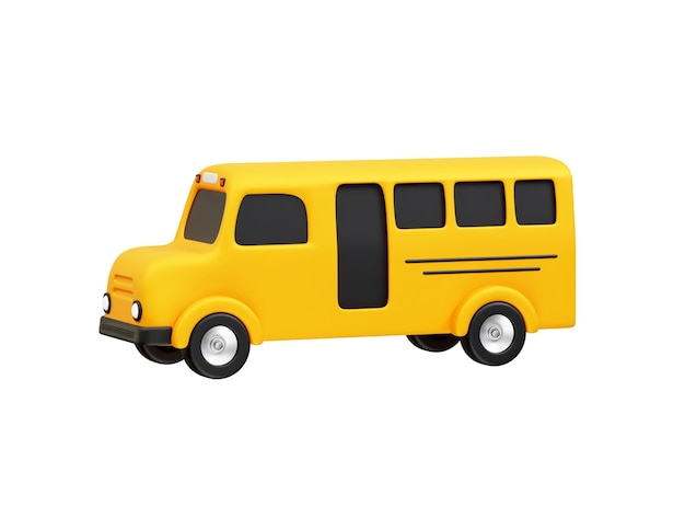 Ilustração de renderização 3D do ícone amarelo do ônibus escolar