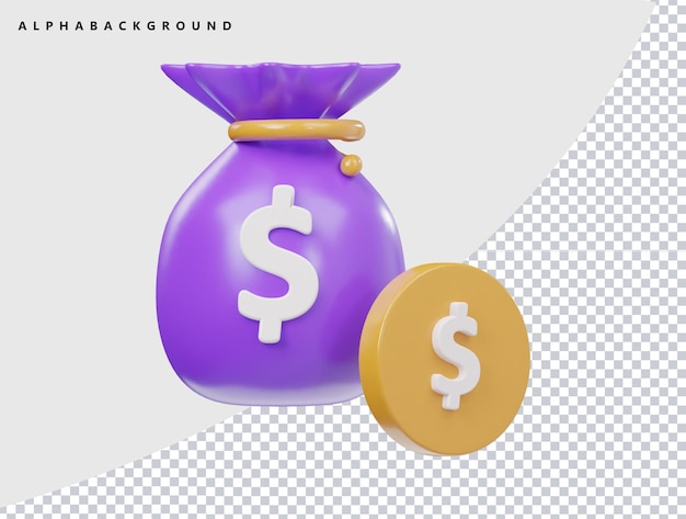 Ilustração de renderização 3D do ícone da bolsa de dinheiro