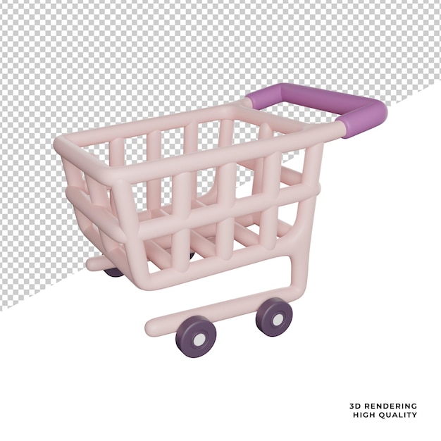 Ilustração de renderização 3d do ícone da vista lateral do carrinho de compras em fundo transparente