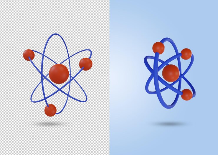 PSD ilustração de renderização 3d do ícone de átomo bonito em vermelho e azul