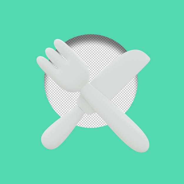 Ilustração de renderização 3d do ícone de colher e faca