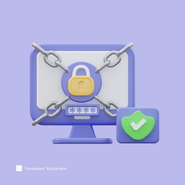 Ilustração de renderização 3d do ícone de segurança cibernética